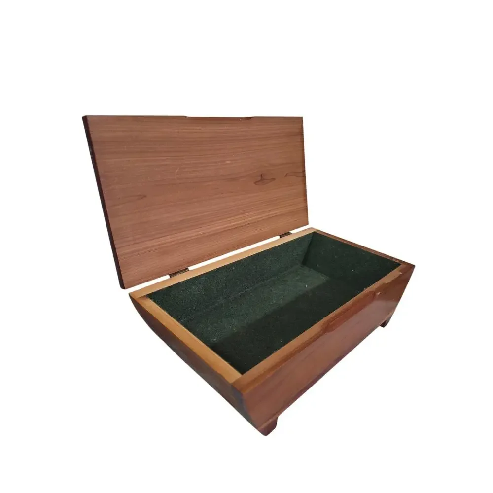 Vintage Mini Cedar Wood Chest Trinket Jewelry Box Green Velvet Lined